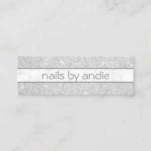 Elegant snyggt silver glitter vit marmor nagel mini visitkort