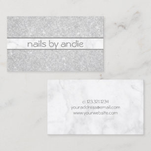Elegant snyggt silver glitter vit marmor nagel visitkort