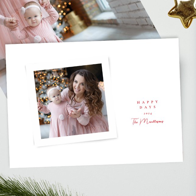 elegant snyggt-skript: röd vit bild lycklig days julkort (Skapare uppladdad)