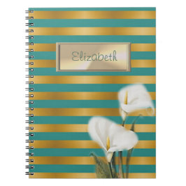 Elegant Snyggt,Stripe,Calla Lily,Personlig Anteckningsbok Med Spiral