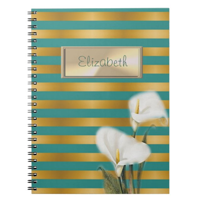 Elegant Snyggt,Stripe,Calla Lily,Personlig Anteckningsbok Med Spiral (Framsidan)