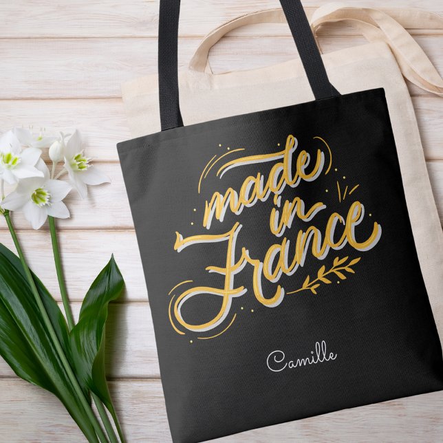 Elegant Snyggt Svartvit Fransk Monogram Tygkasse (Skapare uppladdad)