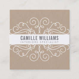 ELEGANT snyggt swirls art nouveau Eco Kraft White Fyrkantigt Visitkort