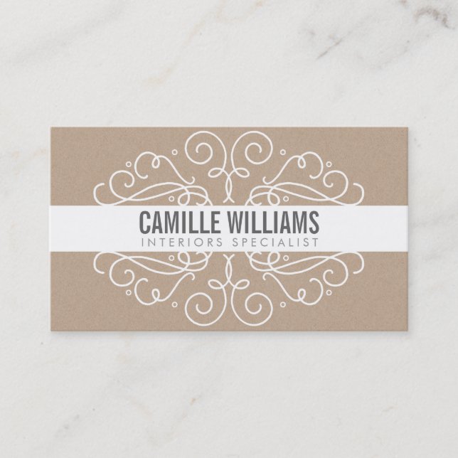 ELEGANT snyggt swirls art nouveau Eco Kraft White Visitkort (Framsida)