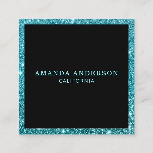 Elegant Snyggt Teal Glitter Gnistra Affärskort Fyrkantigt Visitkort (Framsida)
