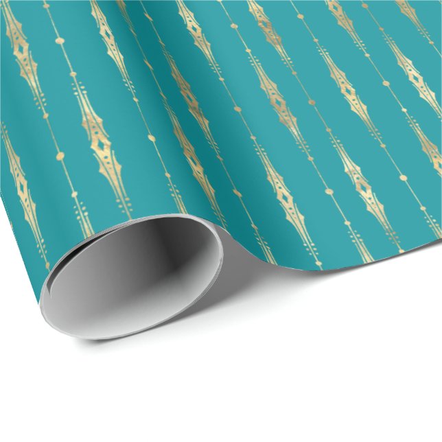 Elegant Snyggt Teal Guld Mönster Presentpapper (Rullad Hörn)