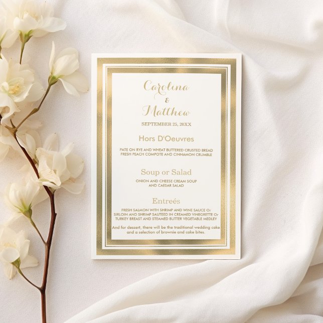 Elegant snyggt, vit guld ram Bröllop-meny Meny (Elegant stylish white gold frame Wedding Menu)