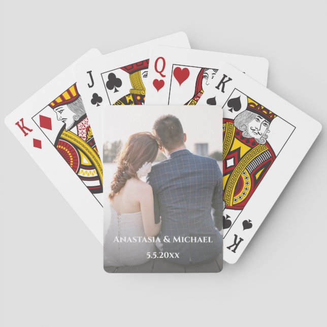 elegant snyggt, vit typografi, bröllop-foto casinokort (Baksidan)