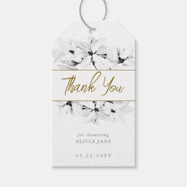 Elegant Snyggt White Magnolias Guld Möhippa Presentetikett (Framsidan)