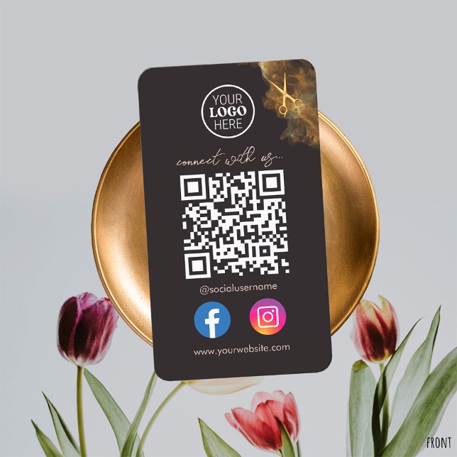 Elegant Social Media Lila Guld Scissor QR-kod Visitkort (Skapare uppladdad)