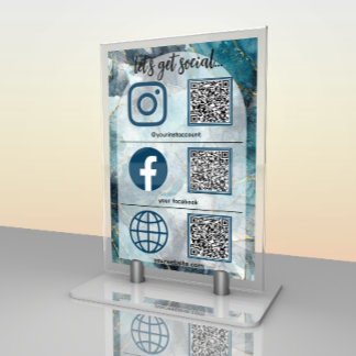 Elegant social media-skylt med QR-kod bordskort