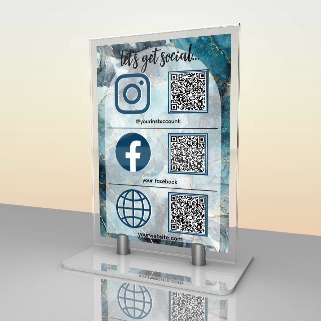 Elegant social media-skylt med QR-kod bordskort (Skapare uppladdad)