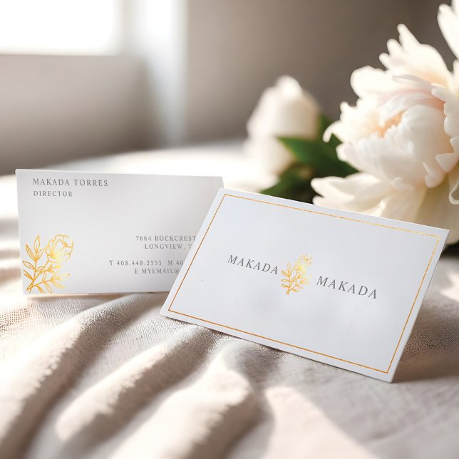 Elegant Sofistikerad Blommigt Guld botaniska Visitkort (Elegant Sophisticated Floral Gold Botanical Business Card)