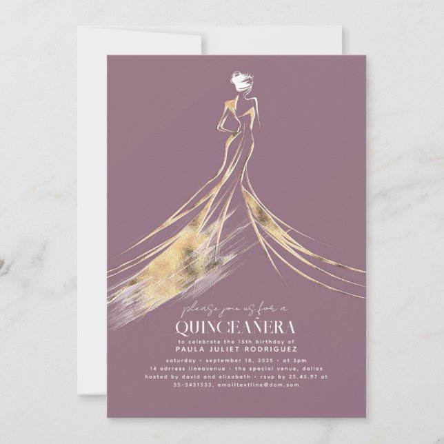 Elegant Sofistikerad Chic Mauve QUINCEAÑERA Inbjudningar (Framsida)
