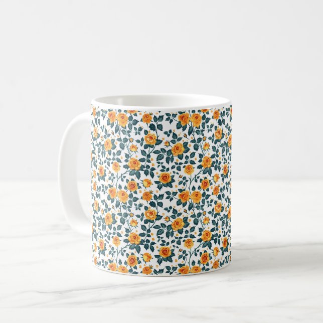 Elegant Sofistikerad Chic Romantisk Blommig Kaffemugg (Framsida vänster)