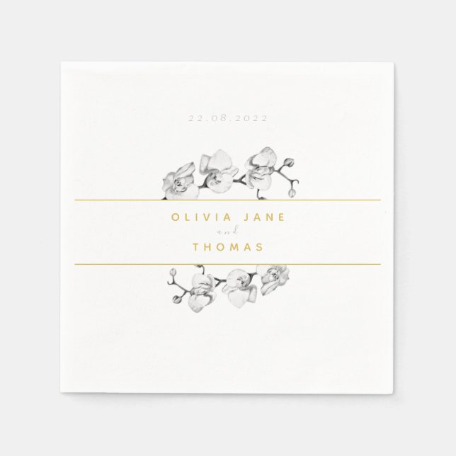 Elegant Sofistikerad romsk Blommigt Guld Bröllop Pappersservett (Framsidan)