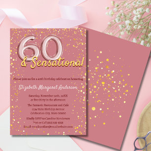 Elegant Sofistikerad Rosa Guld Glitter 60-års Föde Inbjudningar