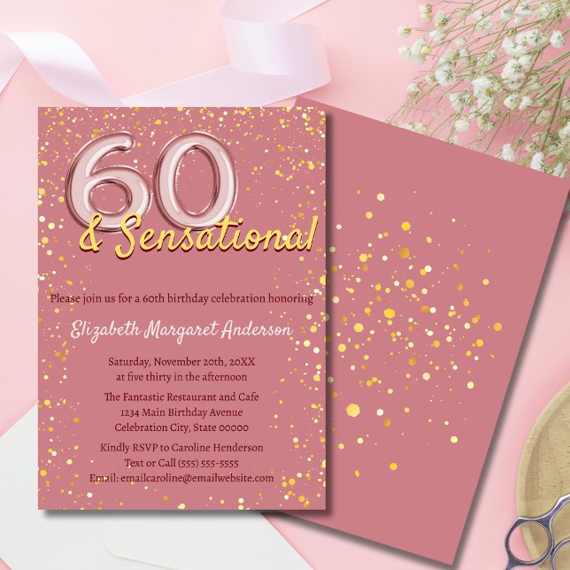 Elegant Sofistikerad Rosa Guld Glitter 60-års Föde Inbjudningar (Skapare uppladdad)