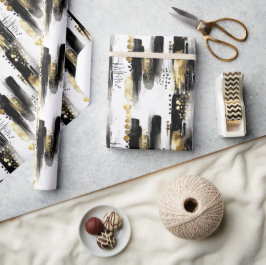 Elegant sofistikerad svart och guld abstrakt strok presentpapper