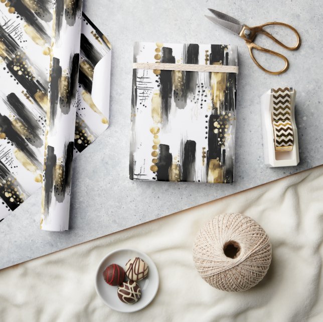 Elegant sofistikerad svart och guld abstrakt strok presentpapper (Hantverk)