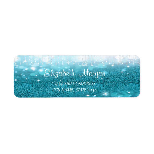 Elegant Sofistikerat Blue GlIttery Bokeh Adress Returadress Etikett (Framsidan)