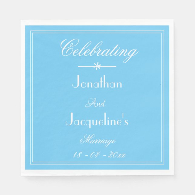 Elegant Soft Aqua Blue Bröllop Custom Names Papper Pappersservett (Framsidan)