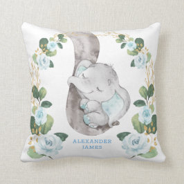 Elegant Soft Blue Ro Baby Elephant Boy Nursery Kudde