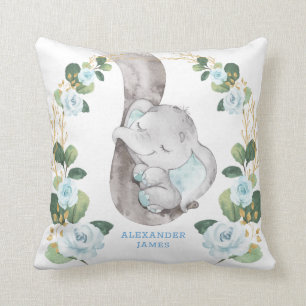 Elegant Soft Blue Ro Baby Elephant Boy Nursery Kudde
