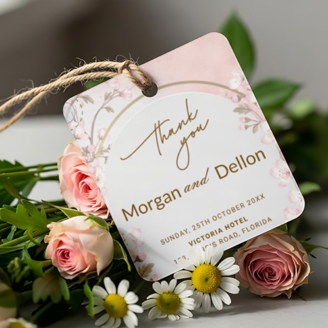 Elegant Soft Blush Pink Cherry Blossom Wedding Gåvor Etiketter (Skapare uppladdad)