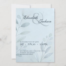 Elegant Soft Cool Blue Botanical Script Wedding  Inbjudningar