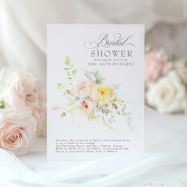 Elegant Soft Flowers Boho Möhippa Inbjudningar (Floral Bridal Shower Invitations)