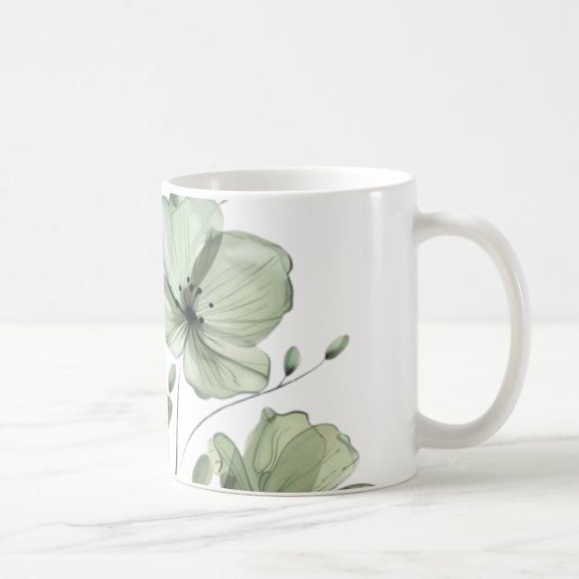 Elegant Soft Green Floral Illustration Coffee Mug Kaffemugg (Höger)