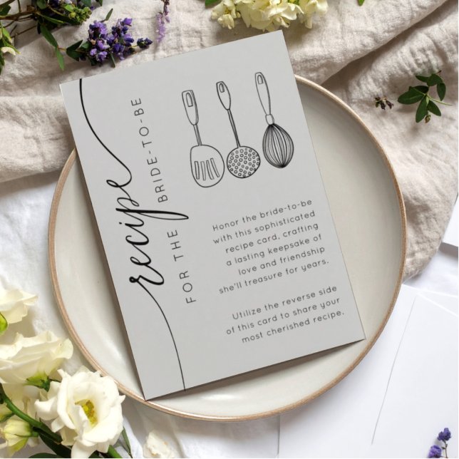Elegant Soft Grey Bridal Shower Recipe  Tilläggskort (Skapare uppladdad)