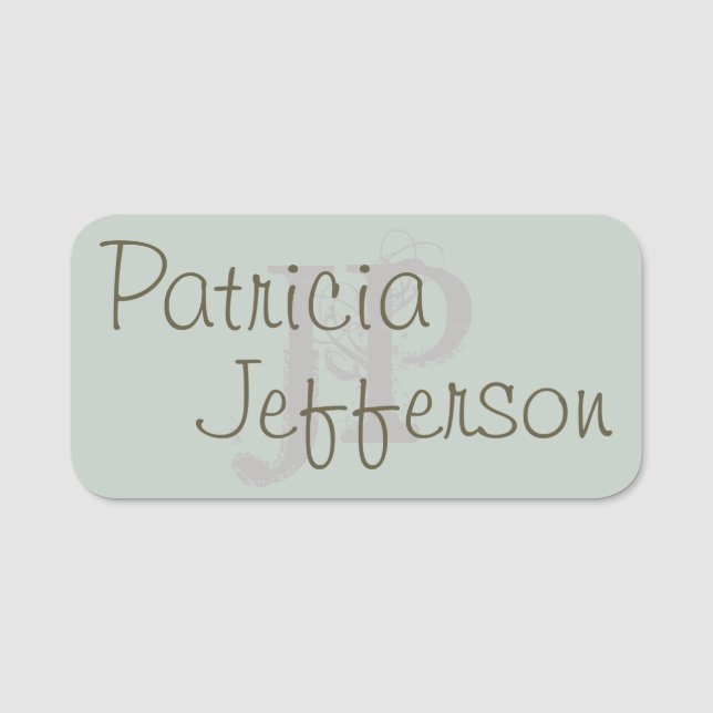 Elegant Soft Himmel Blue: Unik monogramkalligrafi Namnbricka (Framsida)