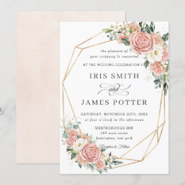 Elegant Soft  Ivory Blommigt Bröllop Geometric Inbjudningar