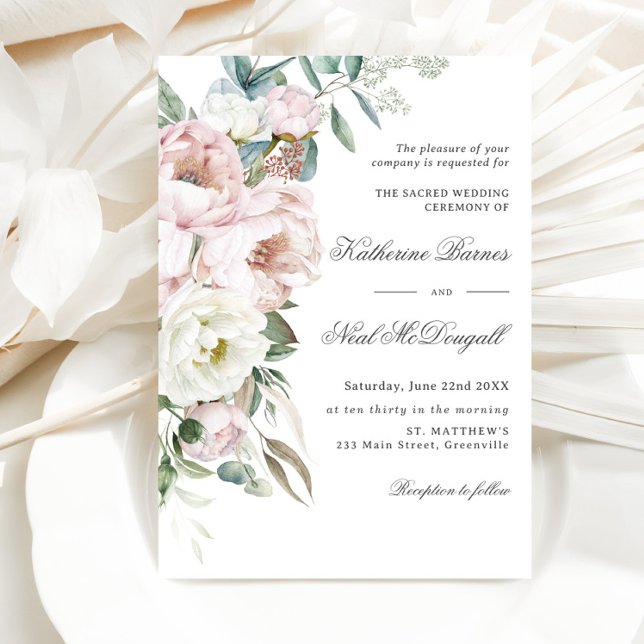 Elegant Soft  Ivory Peonies Blommigt Bröllop Inbjudningar (Skapare uppladdad)