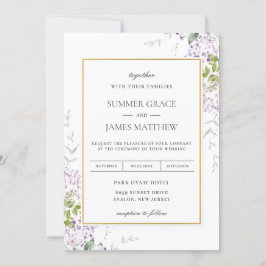 Elegant Soft Lilac Lila Blommigt Greenery Bröllop Inbjudningar