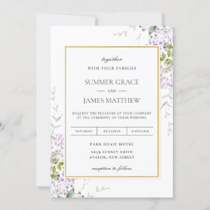 Elegant Soft Lilac Lila Blommigt Greenery Bröllop Inbjudningar