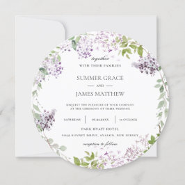 Elegant Soft Lilac Lila Blommigt Greenery Bröllop Inbjudningar