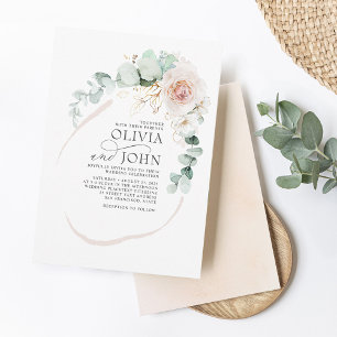 Elegant Soft Pastel Flowers Boho Botanical Bröllop Inbjudningar