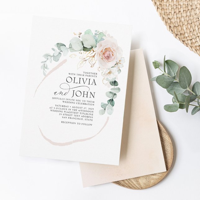 Elegant Soft Pastel Flowers Boho Botanical Bröllop Inbjudningar (Skapare uppladdad)
