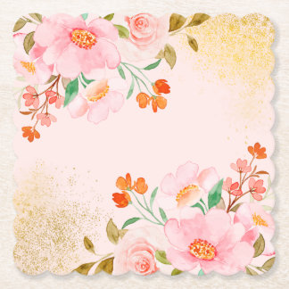 Elegant Soft Pastel Flowers with Gold Texture  Underlägg Papper