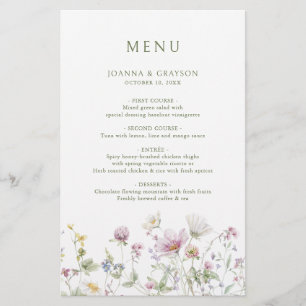 Elegant Soft Pastel Wildblombotaniska menyn