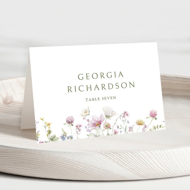 Elegant Soft Pastel Wildblomkuteriet Bröllop Bordsnummer (pastel floral guest name place card)