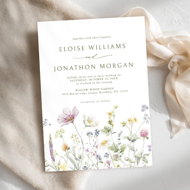 Elegant Soft Pastel Wildblomkuteriet Bröllop Inbjudningar (Elegant Soft Pastel Wildflower Botanical Wedding Invitation)