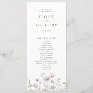 Elegant Soft Pastel Wildblomkuteriet Bröllop Program