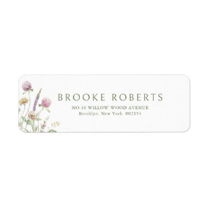 Elegant Soft Pastel Wildblomkuteriet Bröllop Returadress Etikett