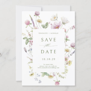 Elegant Soft Pastel Wildblomkuteriet Bröllop Spara Datumet