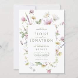 Elegant Soft Pastel Wildblomma QR-kod Bröllop Inbjudningar