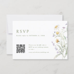 Elegant Soft Pastel Wildblomme Bröllop QR-kod OSA Kort